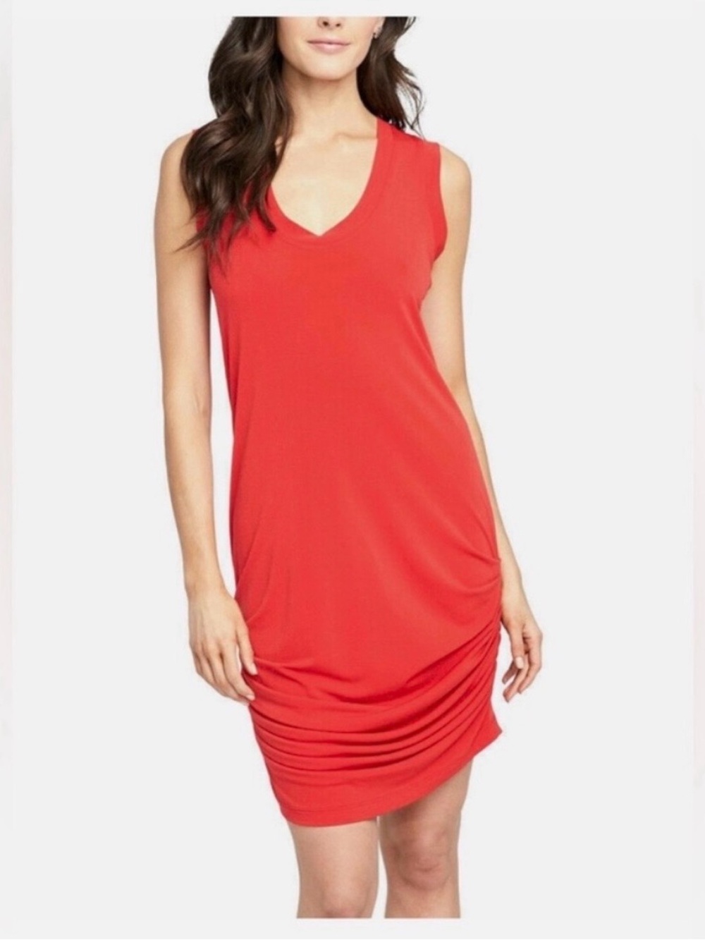 ❤️ Radiant Red RACHEL Roy Ruched Side Racerback Jersey Dress - Size Medium - Picture 3 of 7